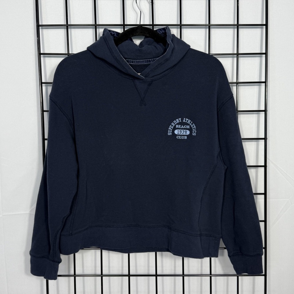 Superdry Essentials Collection Hoodie Womens 8 Navy Blue Athleisure Boxy Lounge